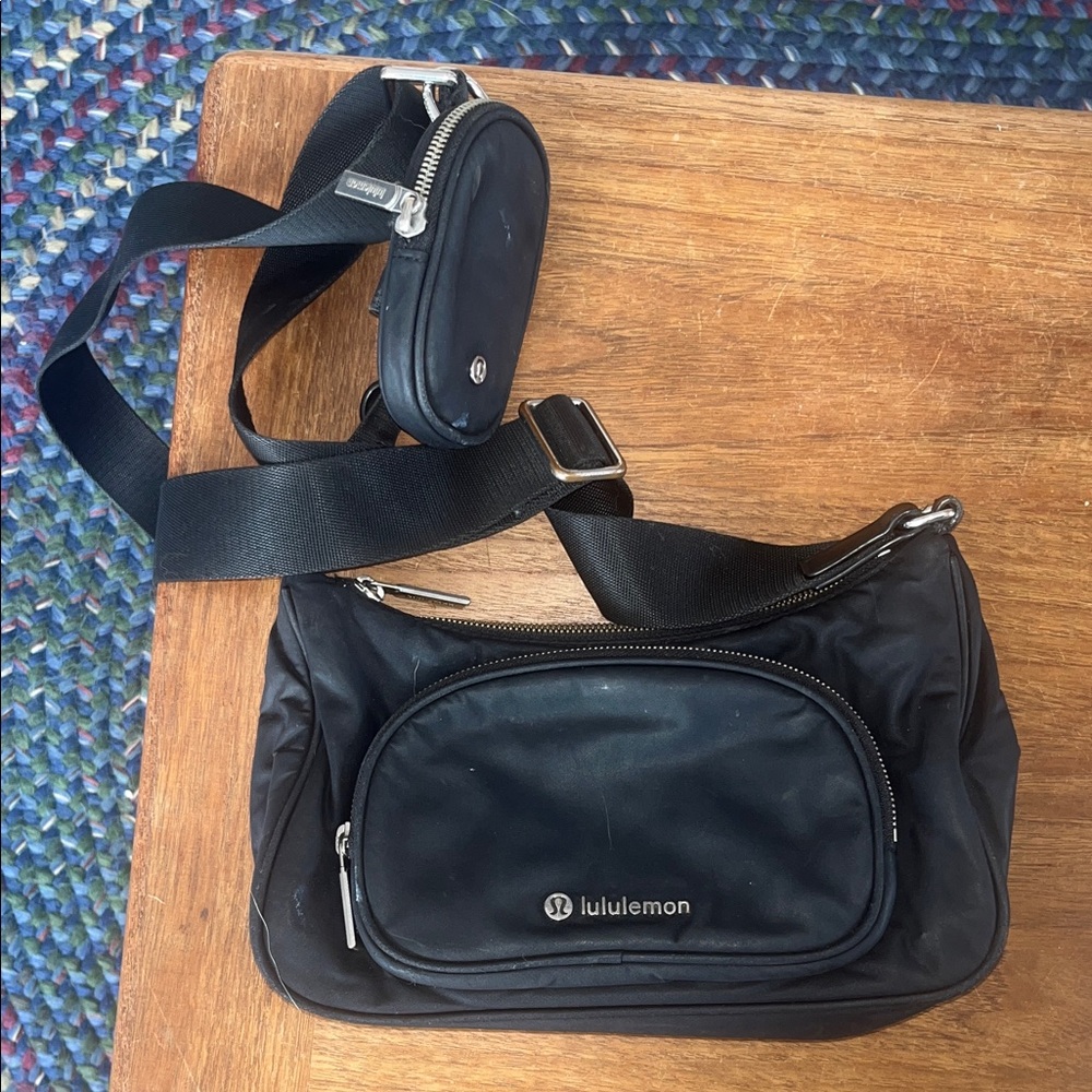 Lululemon Athletica Black Nylon Crossbody purse with mini pouch